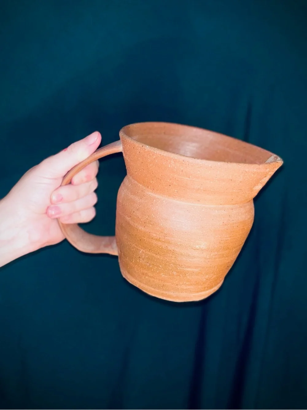 Vtg 1980s Handmade Raw Terracotta Earthenware Pottery Pitcher